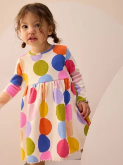 à pois arc-en-ciel - Robe côtelée à manches longues (3mois-7ans)
