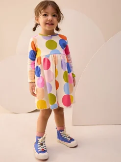 à pois arc-en-ciel - Robe côtelée à manches longues (3mois-7ans)