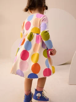 à pois arc-en-ciel - Robe côtelée à manches longues (3mois-7ans)