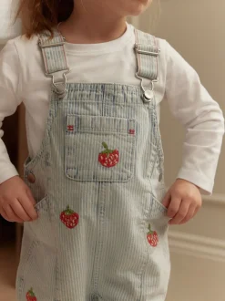 À rayures - Salopette % coton brodée à la fraise 100coton (3mois-7ans)