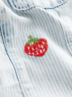 À rayures - Salopette % coton brodée à la fraise 100coton (3mois-7ans)