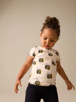 Abeille blanche écrue - T-shirt côtelé à manches courtes (3mois à7ans)