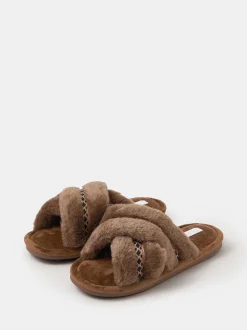 Accessorize chaussons à glissière croisée tressée duveteuse