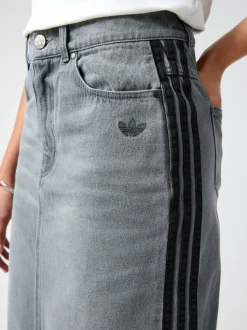 adidas Originals Jupe mi-longue en jean 100% coton à rayures Adicolour 3