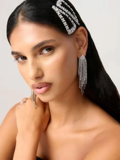 Aela Grands pinces à cheveux bouton-pression scintillants Argent ton