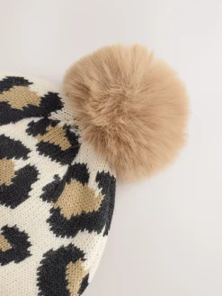 animal - Chapeau à pompons en maille imprimé bébé (0mois-2ans)