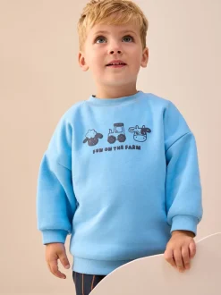 Animal de ferme bleu - Ensemble Sweatshirt et Joggers Rayure (3mths-7yrs)