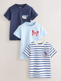 Animal de la mer bleu marine - Lot de 3 t-shirts appliqués à manches courtes (3mois7ans)