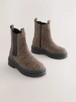 Animal Léopard Imprimé - Bottes Chelsea épaisses en cuir