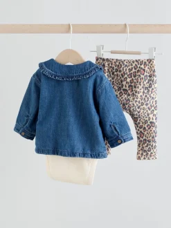 Animal neutre - Ensemble bébé veste en jean, haut et leggings 3 pièces (0mois-2ans)