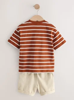 Animaux rembourrés Rayures marron rouille - Ensemble T-shirt et short Manches courtes (3mths-7yrs)
