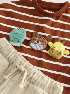 Animaux rembourrés Rayures marron rouille - Ensemble T-shirt et short Manches courtes (3mths-7yrs)