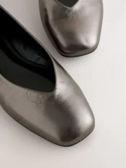 Anthracite - Ballerines Forever Comfort® en cuir à bout carré