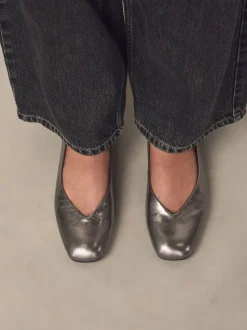 Anthracite - Ballerines Forever Comfort® en cuir à bout carré