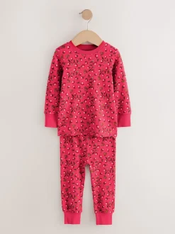 Applique Fleuri Rouge/Rose - Lot de 3 pyjamas Snuggle (9mois-9ans)