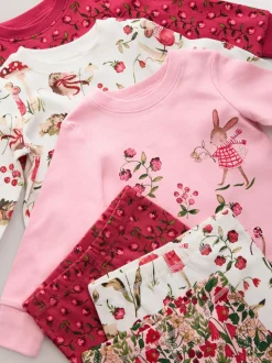 Applique Fleuri Rouge/Rose - Lot de 3 pyjamas Snuggle (9mois-9ans)