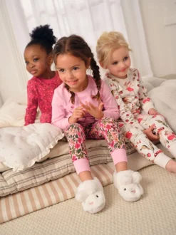 Applique Fleuri Rouge/Rose - Lot de 3 pyjamas Snuggle (9mois-9ans)