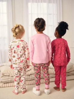 Applique Fleuri Rouge/Rose - Lot de 3 pyjamas Snuggle (9mois-9ans)