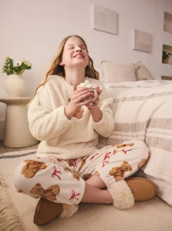 Applique ours Crème - Ensemble pyjama en polaire (12mois-16ans)