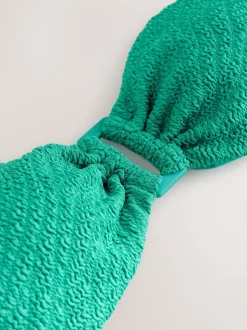 Aqua Vert Effet froissé - Haut de bikini bandeau à bordures