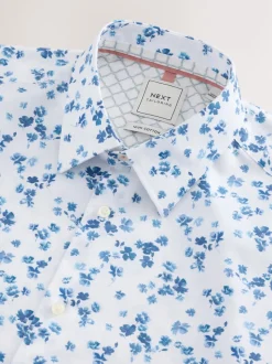 Aquarelle blanc/bleu fleuri - Chemise formelle imprimée 100% coton à manches longues et poignets simples