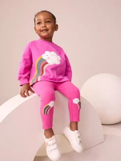 Arc-en-ciel rose motif nuage - Legging orné de genoux (3mois à7ans)