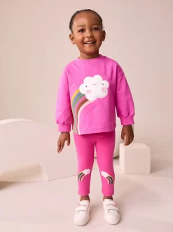 Arc-en-ciel rose motif nuage - Legging orné de genoux (3mois à7ans)