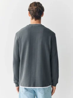 Ardoise Gris - T-shirt à manches longues avec faux col rond