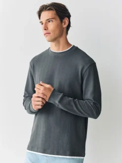 Ardoise Gris - T-shirt à manches longues avec faux col rond