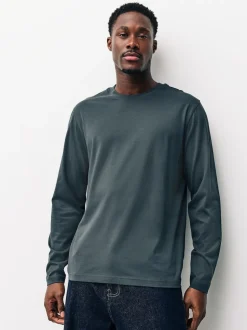 Ardoise/vert/écru/orange/marron - Ajustement régulier - T-shirt à coupe classique à manches longues en coton 100 %, lot de 5