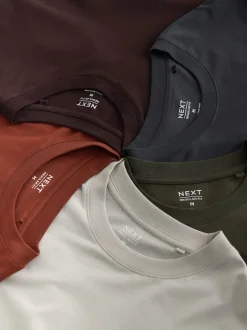 Ardoise/vert/écru/orange/marron - Ajustement régulier - T-shirt à coupe classique à manches longues en coton 100 %, lot de 5