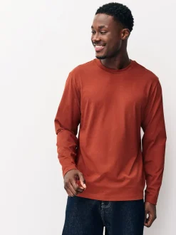 Ardoise/vert/écru/orange/marron - Ajustement régulier - T-shirt à coupe classique à manches longues en coton 100 %, lot de 5