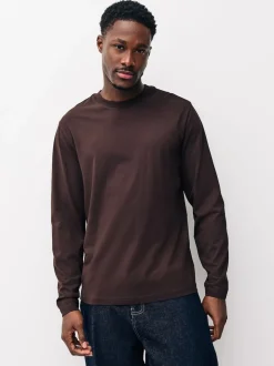 Ardoise/vert/écru/orange/marron - Ajustement régulier - T-shirt à coupe classique à manches longues en coton 100 %, lot de 5