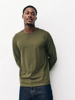 Ardoise/vert/écru/orange/marron - Ajustement régulier - T-shirt à coupe classique à manches longues en coton 100 %, lot de 5