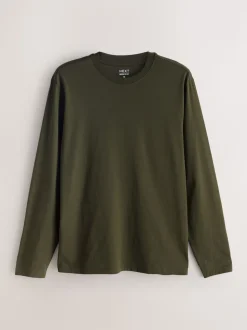 Ardoise/vert/écru/orange/marron - Ajustement régulier - T-shirt à coupe classique à manches longues en coton 100 %, lot de 5