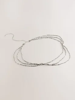 Argent - Ceinture Skinny métallisée à perles étagées