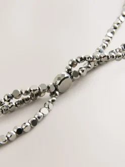 Argent - Ceinture Skinny métallisée à perles étagées