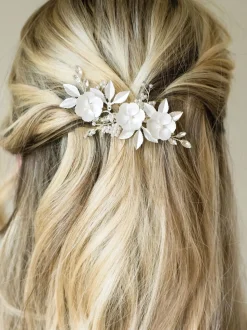 Argent - Ivory & Co Pince à fleurs émaillées et cristaux de gardénia