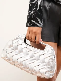 Argent - Pochette à poignée tissée