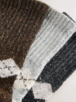 Argyle neutre - Laine thermale Blend Chaussettes de cheville 3 Lot avec soie