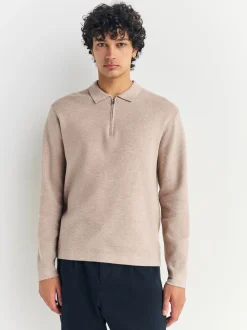 Avoine - Col zippé - Polo N.premium en maille à manches longues haut de gamme à manches longues