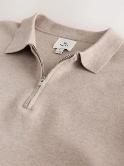 Avoine - Col zippé - Polo N.premium en maille à manches longues haut de gamme à manches longues