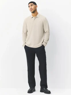 Avoine écru - Ajustement régulier - Polo à manches longues en piqué