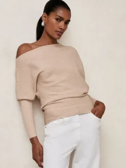 Avoine neutre - Reiss - Lorna - Pull en maille drapée asymétrique