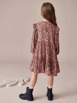 Baies roses ditsy - Robe à volants à manches longues (3-16ans)