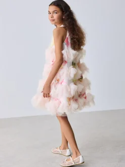 Baker by Ted Baker Robe dos nu rose 3D duveteuse en maille à volants