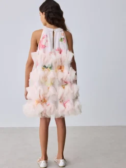 Baker by Ted Baker Robe dos nu rose 3D duveteuse en maille à volants
