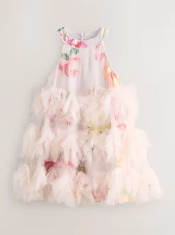 Baker by Ted Baker Robe dos nu rose 3D duveteuse en maille à volants