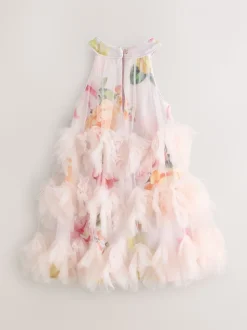 Baker by Ted Baker Robe dos nu rose 3D duveteuse en maille à volants