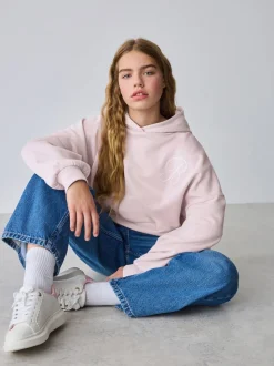 Baker by Ted Baker Sweat-shirt à capuche rose/blanc oversize en Satin appliqué au dos Imprimé